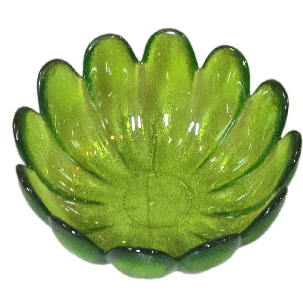 Vintage Indiana Glass Large Green 12 Petal Lotus Bowl 11" Serving/Console Bowl